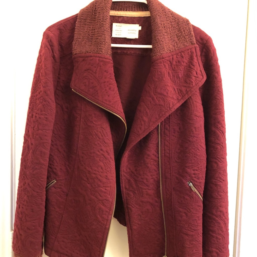Anthropologie burgundy moto sweater blazer